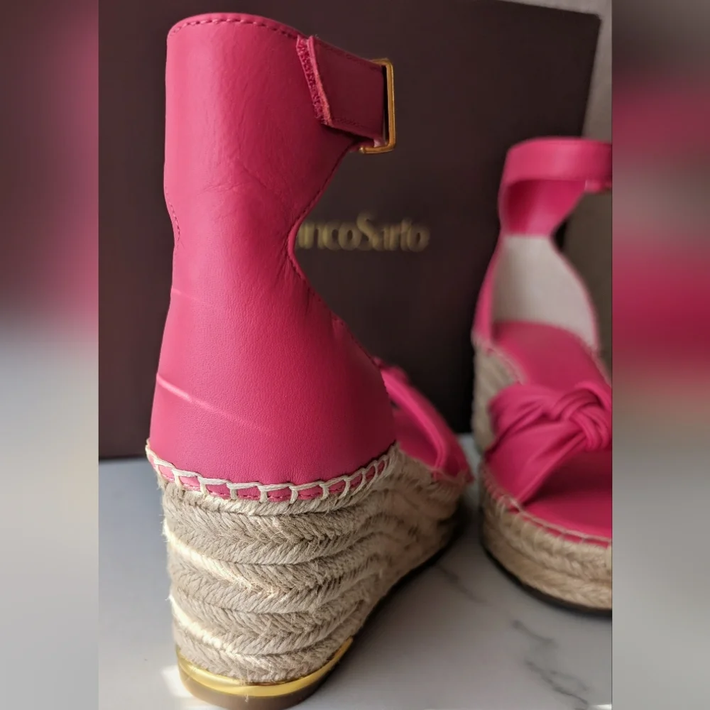 Franco Sarto Pink Espadrille Wedge Sandals Knot Front Ankle Strap Size 8 New